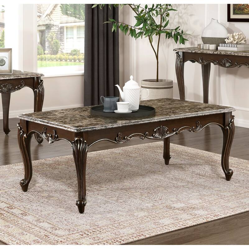 Formal Traditional Luxury 1pc Marble Top Cocktail Table With Tipping - Brown Mix
