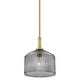 preview thumbnail 1 of 5, Lark 83727 Lisette 1 Light 9" Wide Mini Pendant with Ribbed Glass Lacquered Brass / Smoked