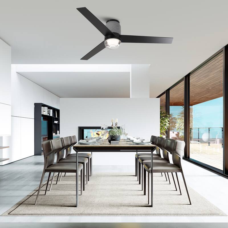 52" Modern Black RGB LED Smart Flush Mount Ceiling Fan with Light and Remote, App Control, Voice Control