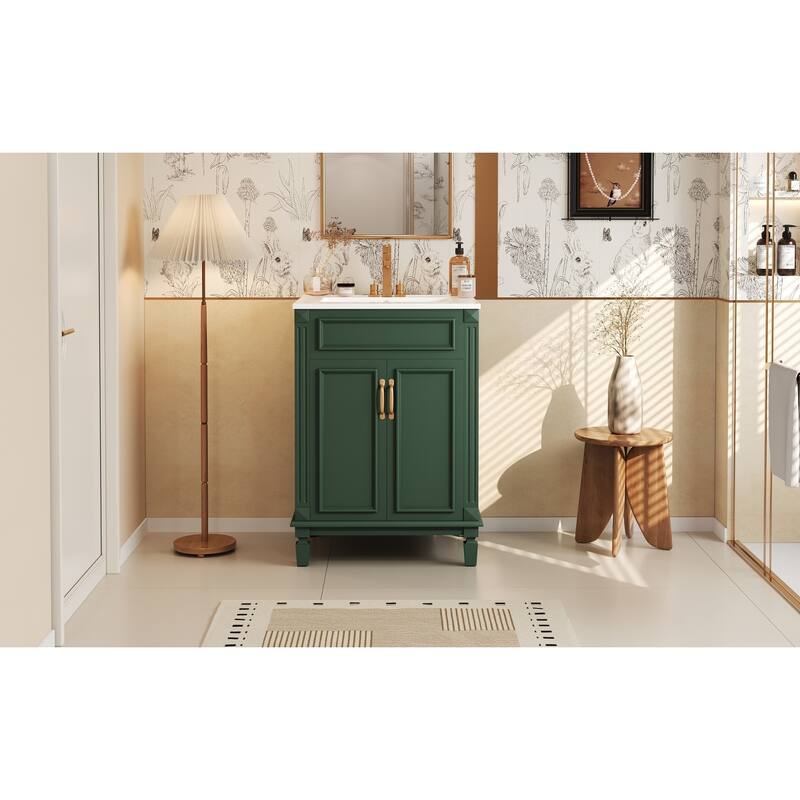 GDFStudio - Modern Bathroom Vanity with Ceramic Sink and 2 Soft-Closing Doors & Adjustable Shelf - 24'W