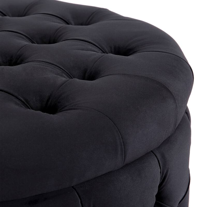 29.5" Wide Velvet Tufted Round Ottoman With Storage