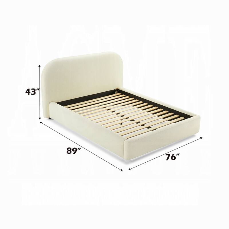 Ardie Queen Bed, Low Profile Footboard, Plush Beige Upholstered Panel