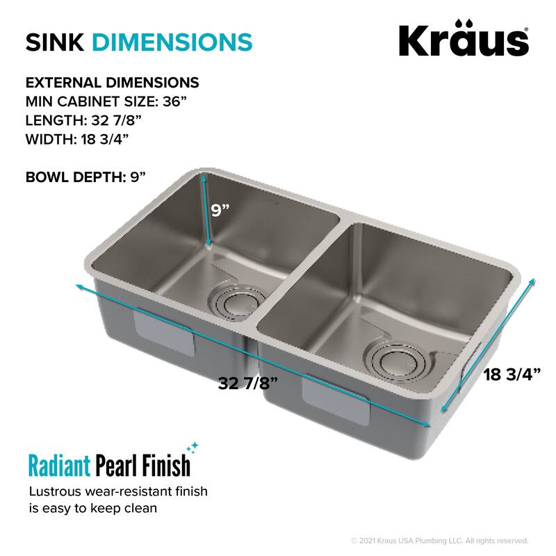 Kraus Dex 33" Double Basin 16 Gauge Stainless Steel Kitchen Sink for