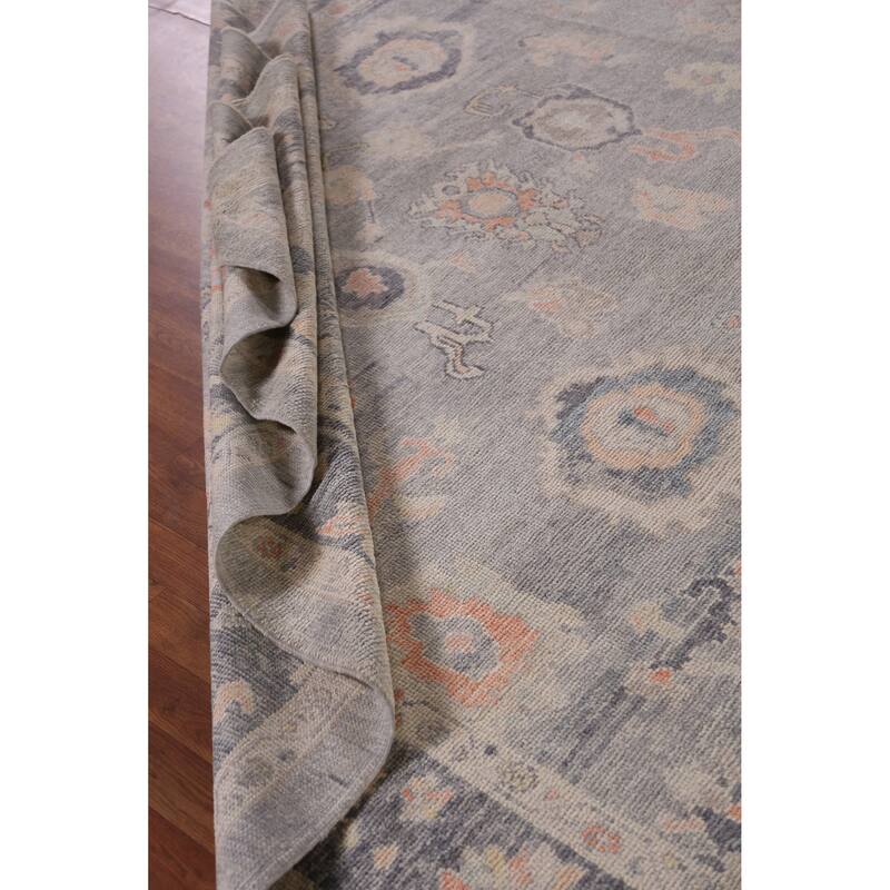 Hand Knotted Oriental 100% Wool Carpet Transitional All-Over Greys & Charcoal Oushak Area Rug - 12' 4'' X 8' 11''