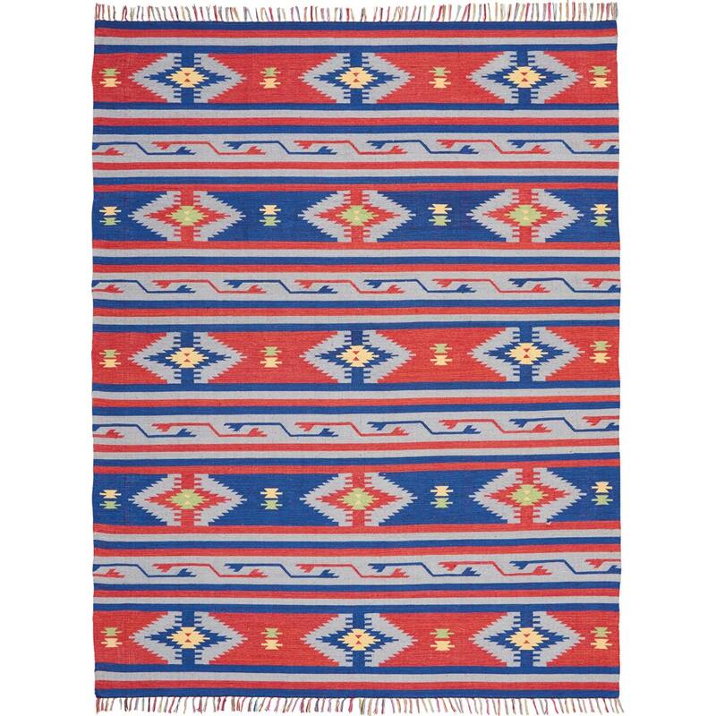 Corap Southwestern Woven Low Pile with Fringe Area Rug By HomeRoots - 120' X '96' X '0.25