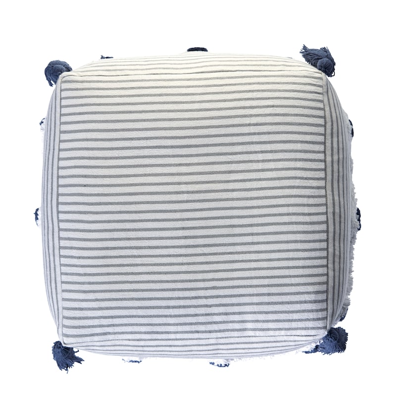Striped Gray and Ivory Tufted Pouf