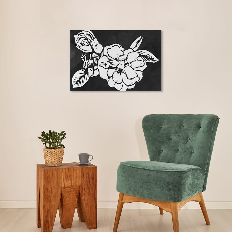 Wynwood Studio Canvas Floral and Botanical Beach Rose Noir Black and Modern & Contemporary Wall Art Canvas Print - 24 x 16