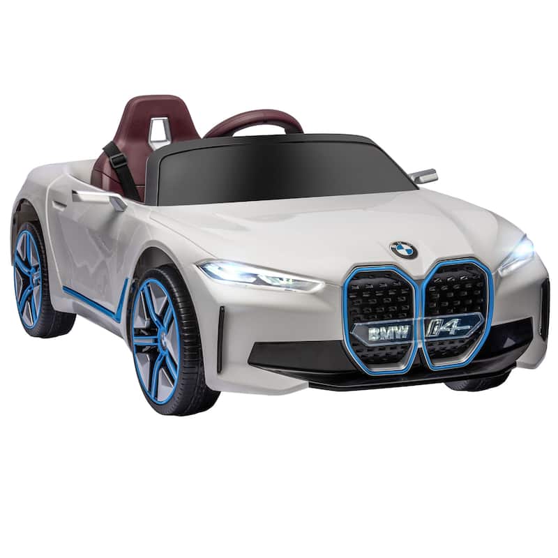 Realistic Electric Sports Car with Music, White Parent Remote Control Ride on Truck, Battery Powered Electric Car with Dashboard