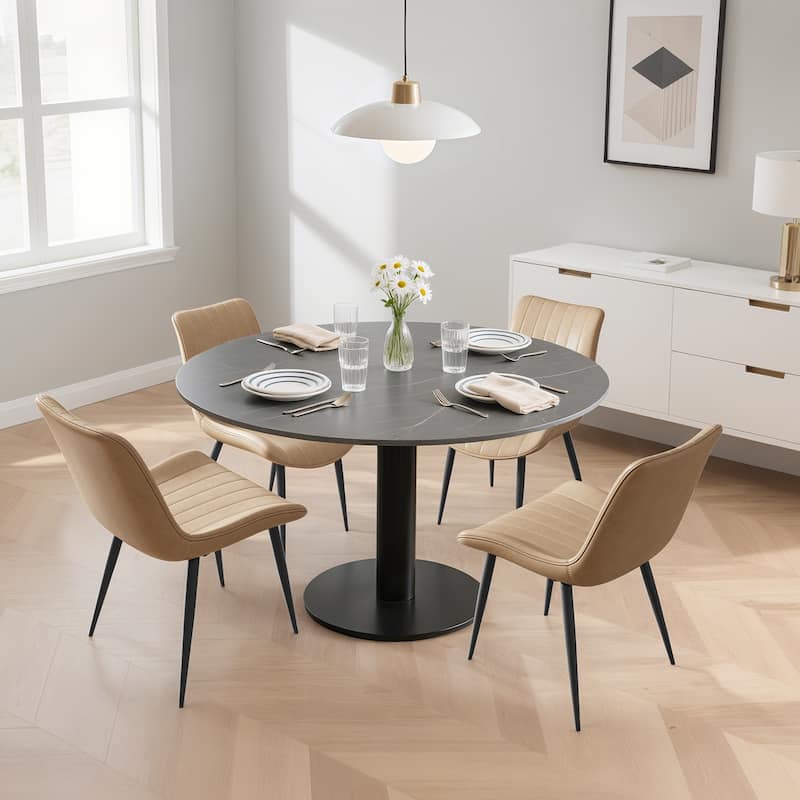 PU Leather Dining Chair with Metal Legs, Wave Pattern Upholstered Armless Chair Set of 4 for Kitchen, Restaurant, Living