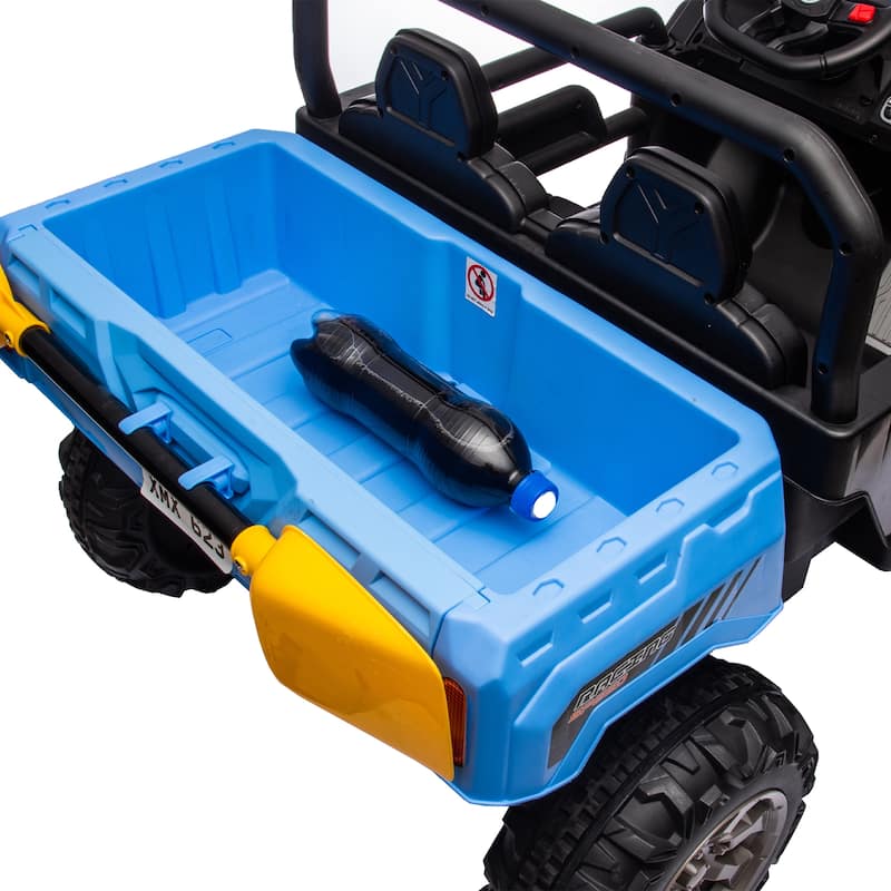 Realistic Children's Engineering Vehicle, Blue Electric Dump Truck with Extra Shovel, Electric Vehicle with Double Doors