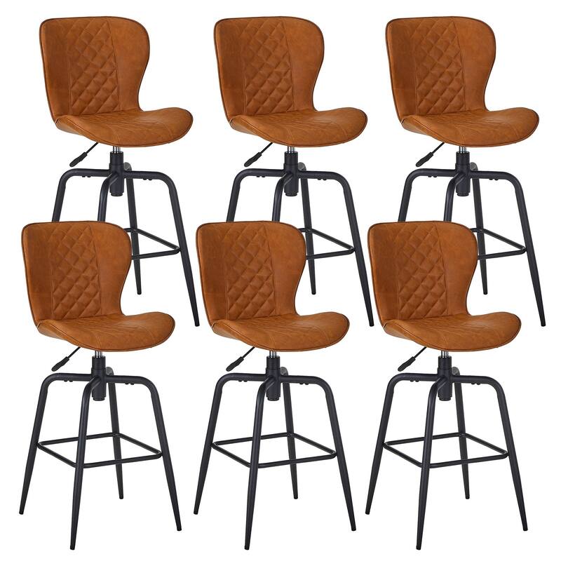 VECELO Counter Height Barstools Adjustable Kitchen Bar Stools with Back Armless PU Leather Barstools Set of 2/4/6