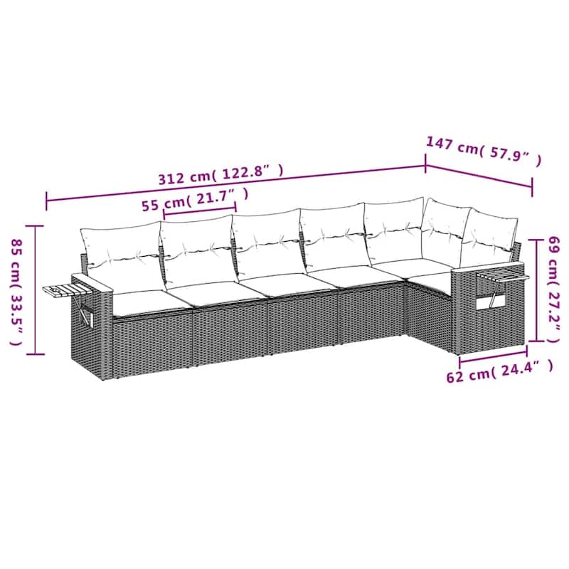 vidaXL Patio Sofa Set with Cushions Outdoor Conversation Furniture Poly Rattan