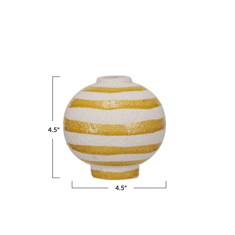 Striped Stoneware Vase with Sphere Footed Base