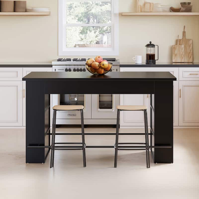 63" Long Bar Table, Counter Height Pub Table with Footrest and Storage - 30.71"D x 62.99"W x 35.43"H