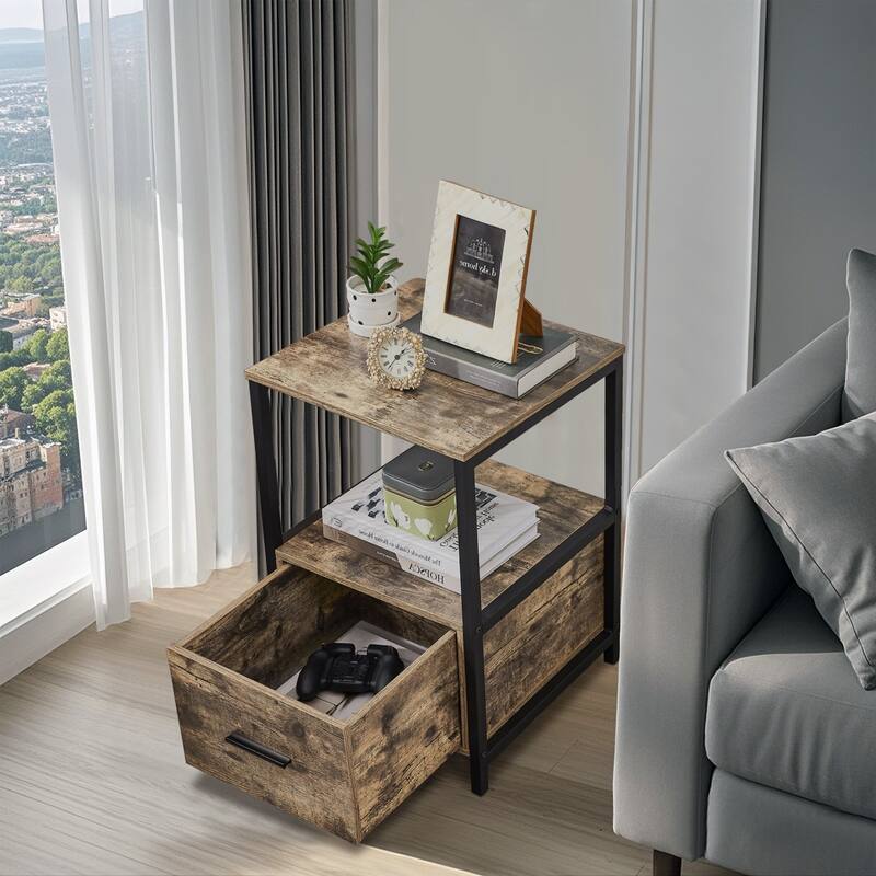 VECELO Nightstand Set of 1/2, Modern Square Side End Table, Living Room, Study Metal Frame