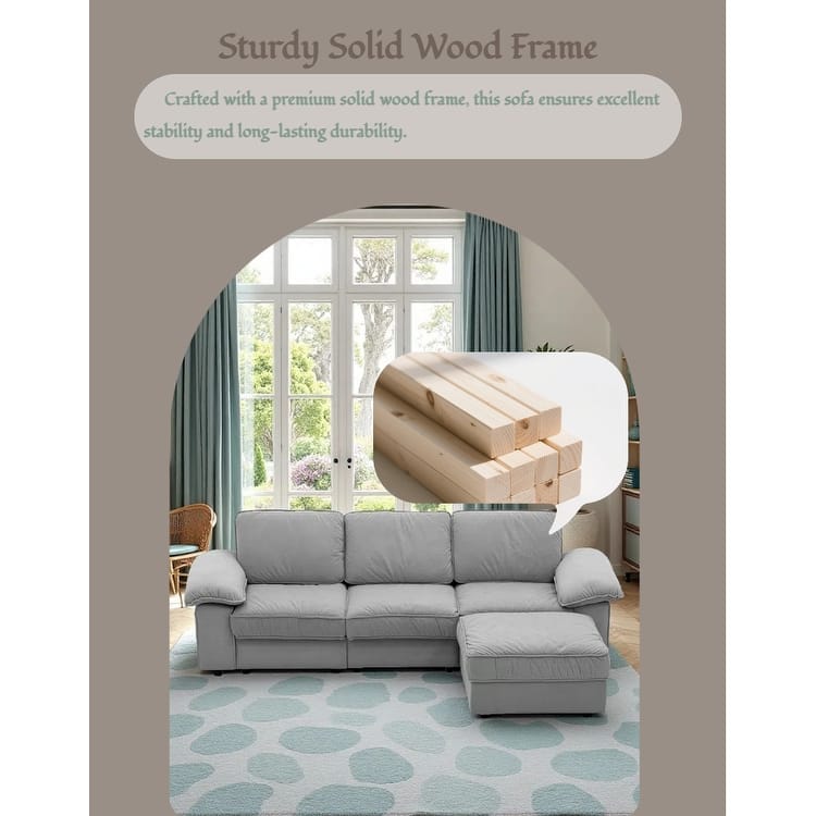 Upholstered L-Shaped Sectional Sofa Couch with Ottoman, Modern Fabric Deep Seat Sofa