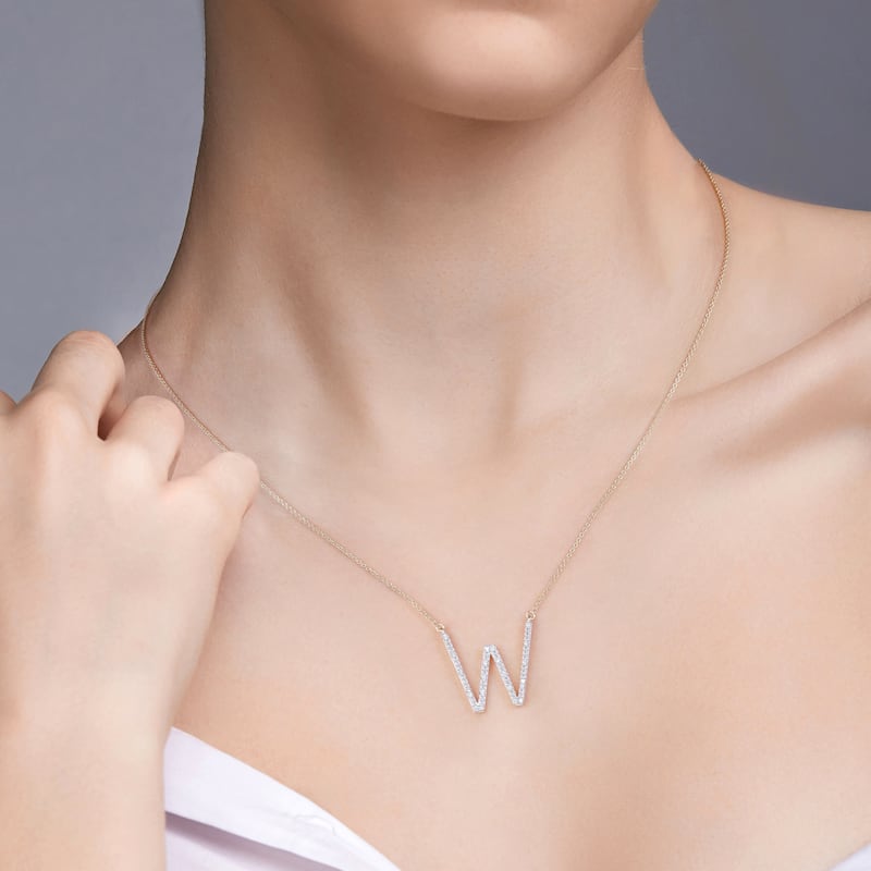 1/20ct TDW Diamond Classic Initial Pendant Necklace in Silver for Women