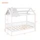 dimension image slide 3 of 6, Twin/ Full Size Wooden House Bed Frame with Fence and House Roof, Semi-enclosed Platform Bed Frame for Kids, Teens