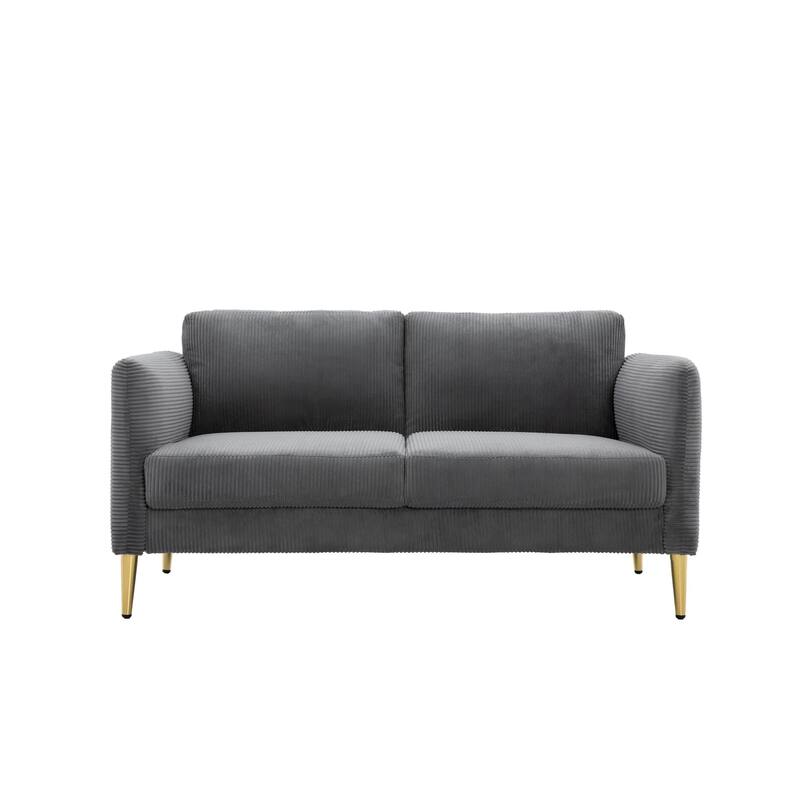 60.63" W Mid-Century Corduroy Fabric Loveseat with Tuxedo Arm - Grey