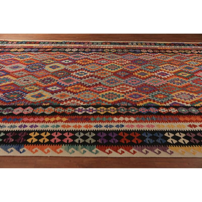 All-Over Geometric Kilim Oriental Large Rug Flatweave Wool Carpet - 10'1"x 15'11"