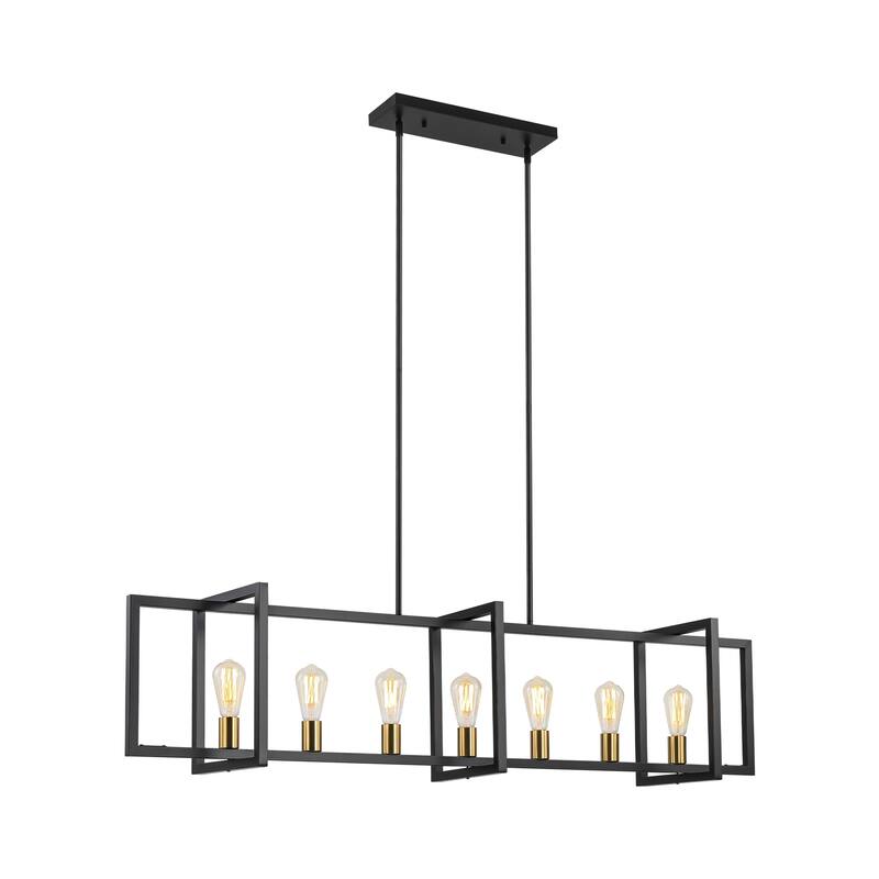 6/7-Light Industrial Pendant Lights Kitchen Island Lantern Farmhouse Linear Chandelier