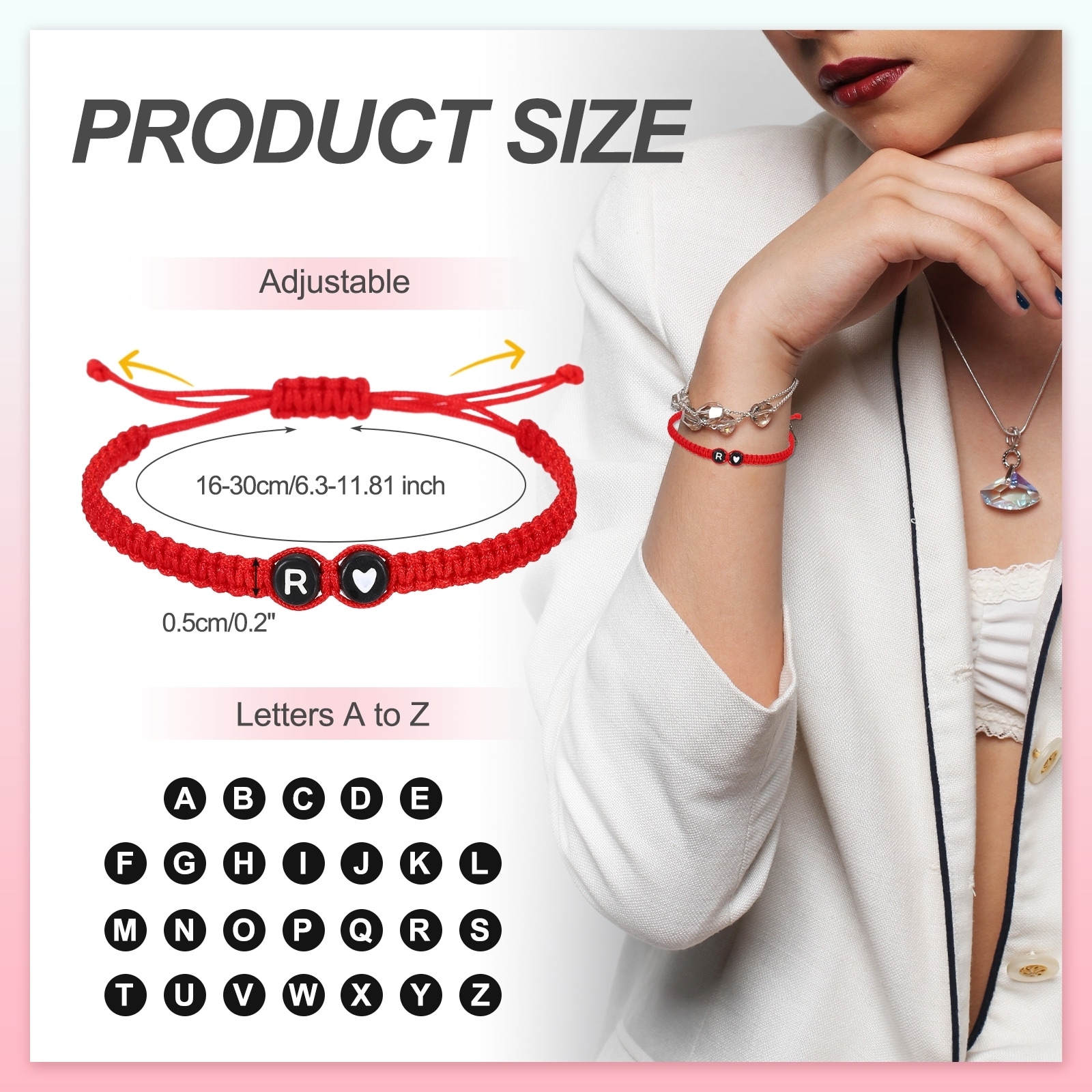 Initial Bracelets for Men, Handmade Rope Braided Initial String Bracelets with Heart Charm for Women Men