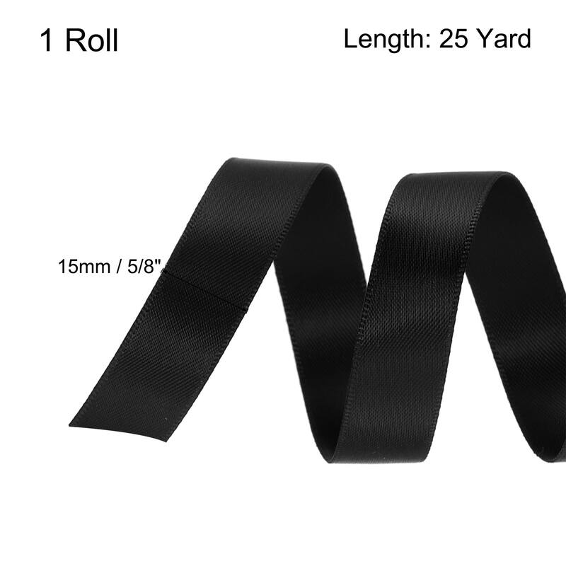 Satin Ribbon Grosgrain Thin Solid Silk Wedding Bouquet Ribbon Decor - Black - 5/8" x 25 Yard