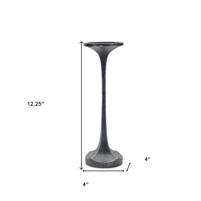 Set of Three Dark Gray Polyresin Abstract Tabletop Pillar Candle Holders - One Size