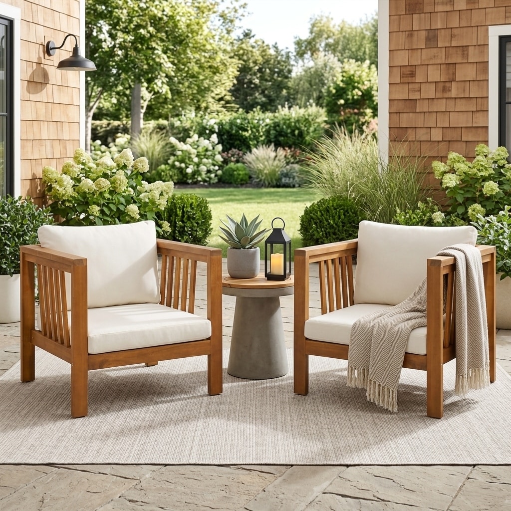 Outdoor Acacia Club Chair with Square Arms by Leisure Zone