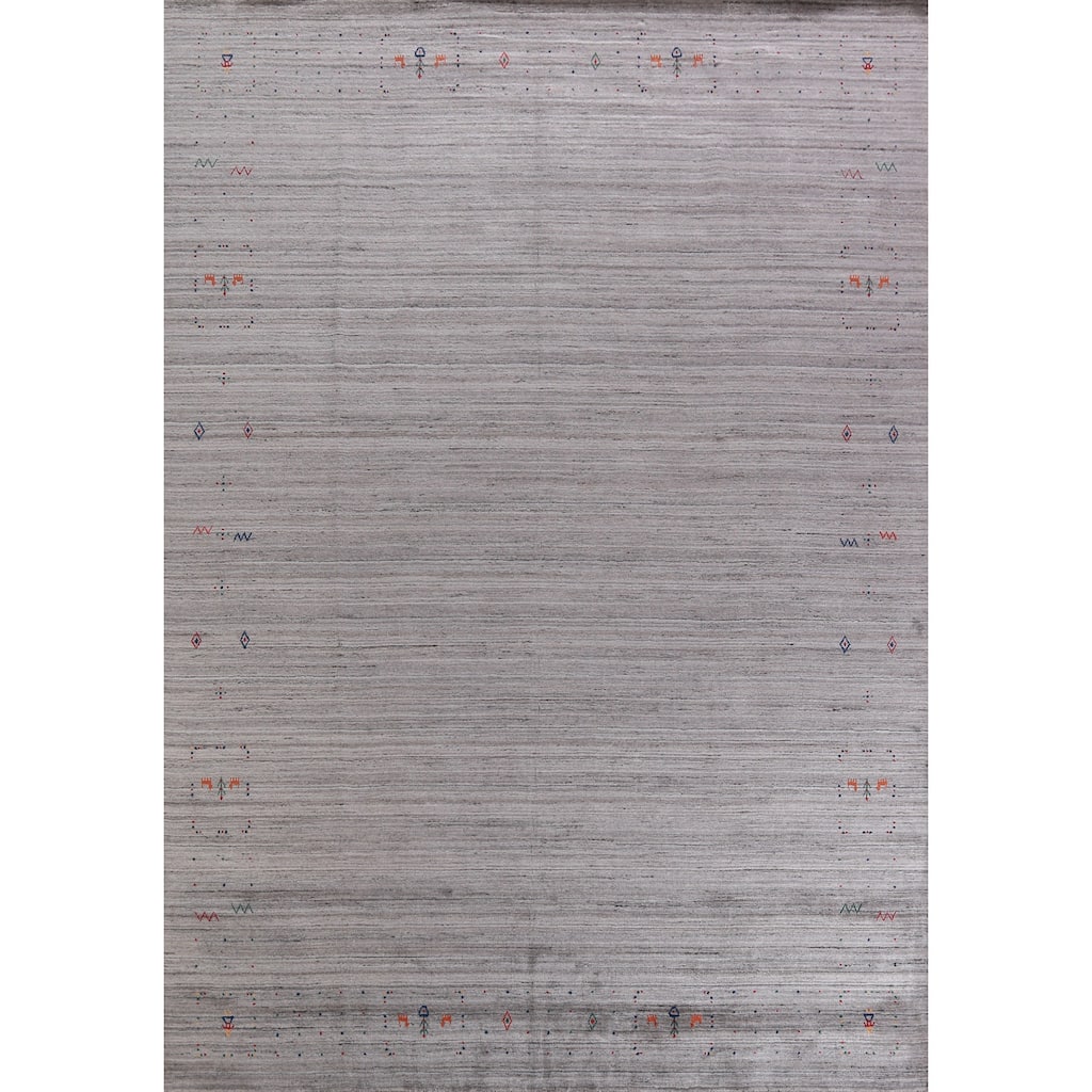 Hand Knotted Oriental 100% Wool Carpet Tribal Tribal Greys & Charcoal Gabbeh Area Rug - 12' 2'' X 9' 2''