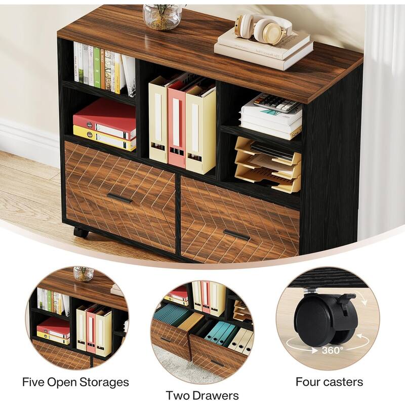 63" L-Shaped Executive Desk Reversible File Cabinet Combo, Office Computer Desk Set with Storage Drawers
