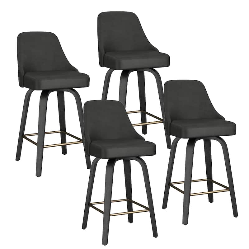 Modern Faux Leather & Bentwood 26" Counter Stool w/Swivel, Set of 4 - Ivory & Whitewash