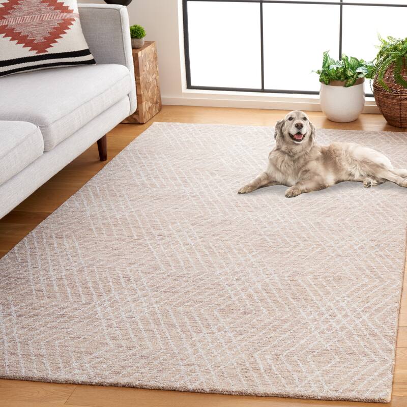 SAFAVIEH Handmade Abstract Þorleif Geometric Wool Rug - 6' Round - Beige/Ivory