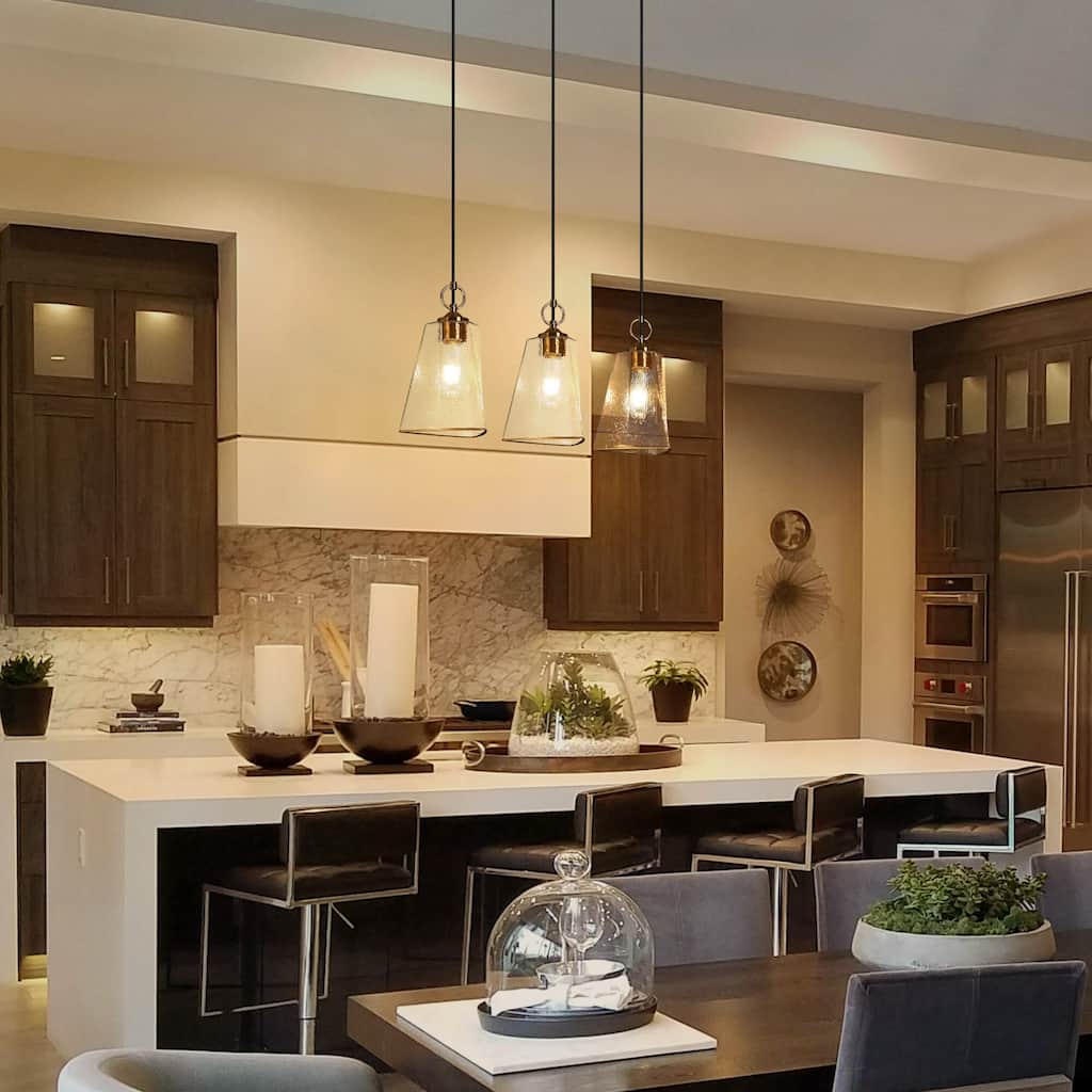 Modern 3-Light Gold Chandelier Textured Glass Kitchen Island Light - W 25.1" x H 72.9"