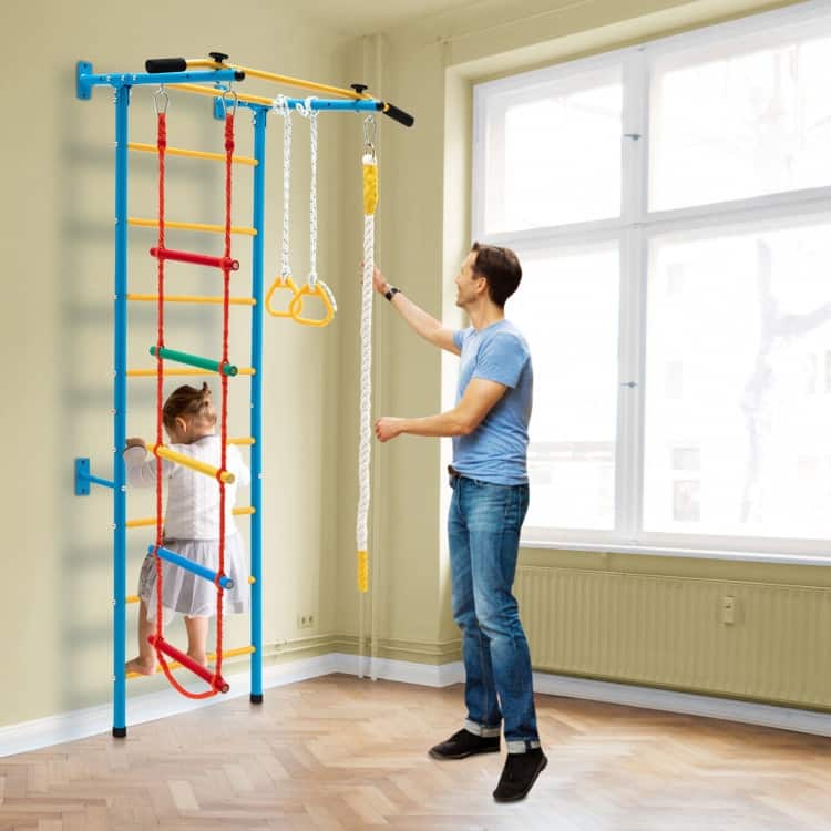 5 In 1 Kids Indoor Gym Playground Swedish Wall Ladder-Yellow - 42"x 32.5"x 88" (L x W x H)
