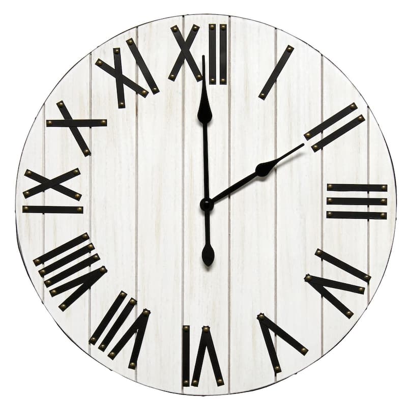 Country Rustic Farmhouse Round Wooden Wall Clock 21" White and Black