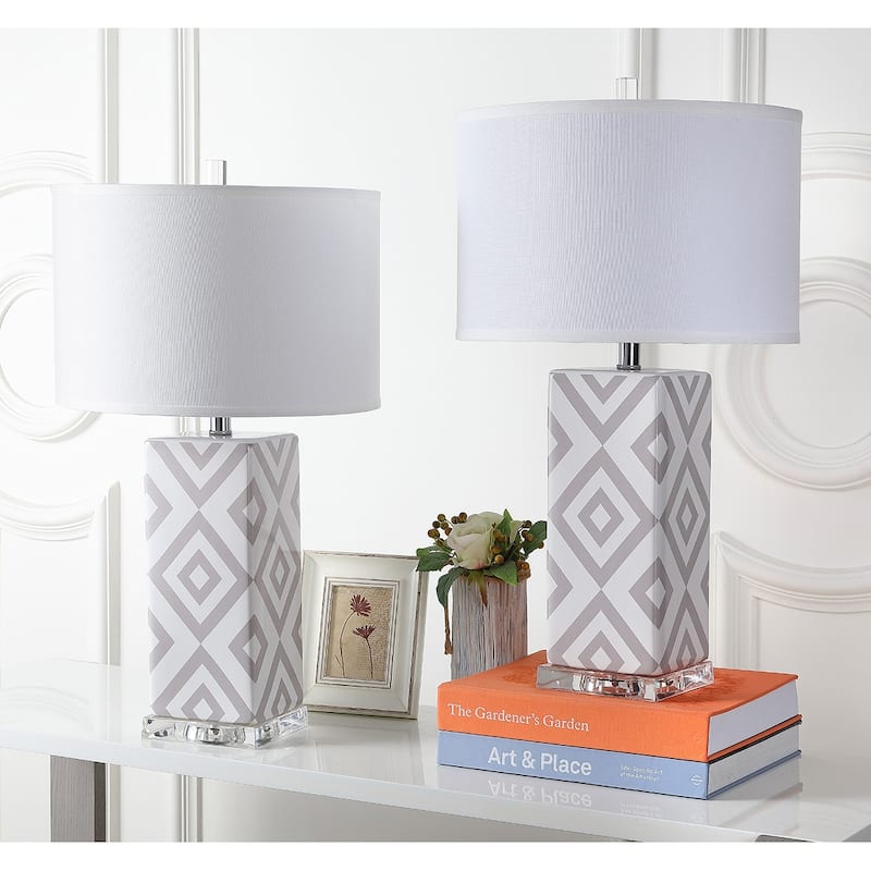 SAFAVIEH Lighting Anissa 27-inch Grey Diamonds Table Lamp (Set of 2) - 15"x15"x27" - 15Wx15Dx27H - Grey