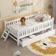 preview thumbnail 3 of 28, Bedroom Wood Twin Size Platform Bed with Both Sides Guardrail and 2 Storage Drawers, Kids Bed Frame with Slats Support