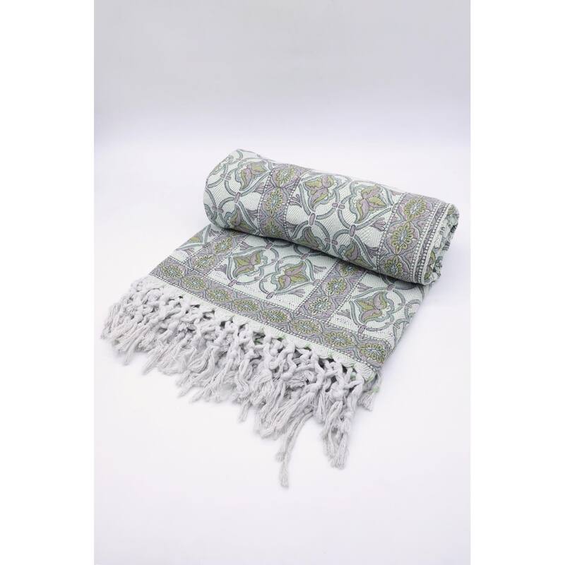 Fabdivine Hridyavan Handcrafted Cotton Blanket - Indian Block Print Throw for Couch, Chair & Bedroom Decor, 90"x54"
