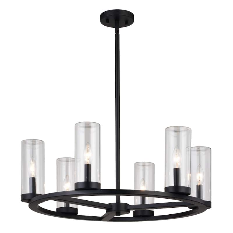 Grantley Wheel Chandelier Light Fixture Clear Glass Shade, LED Compatible, Damp Rated