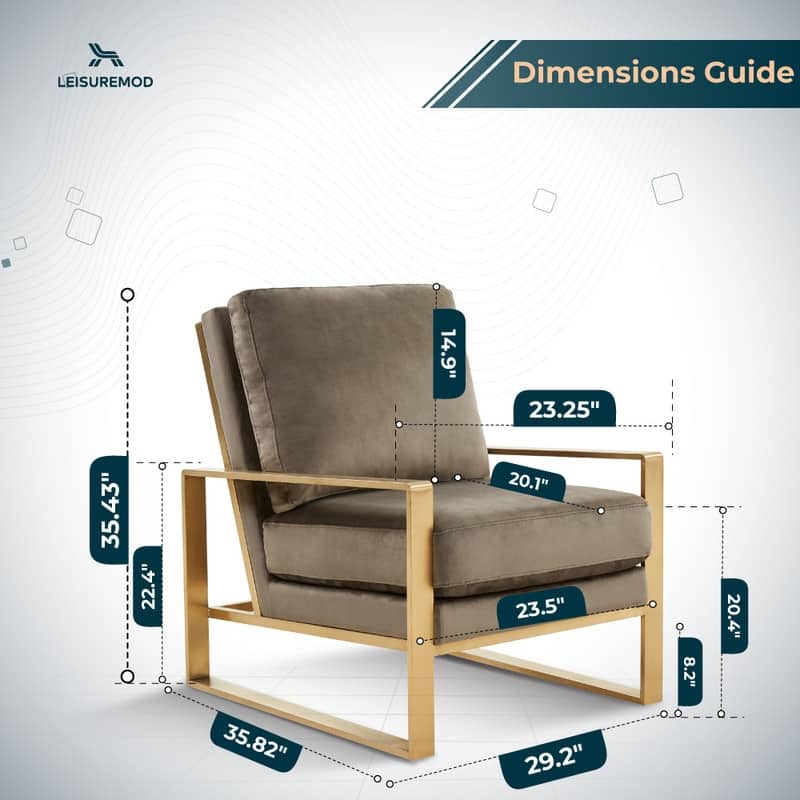 Jefferson Modern Velvet Accent Chair with Brushed Gold Frame, Removable Cushions, and Floor Protectors for Living Room or Office