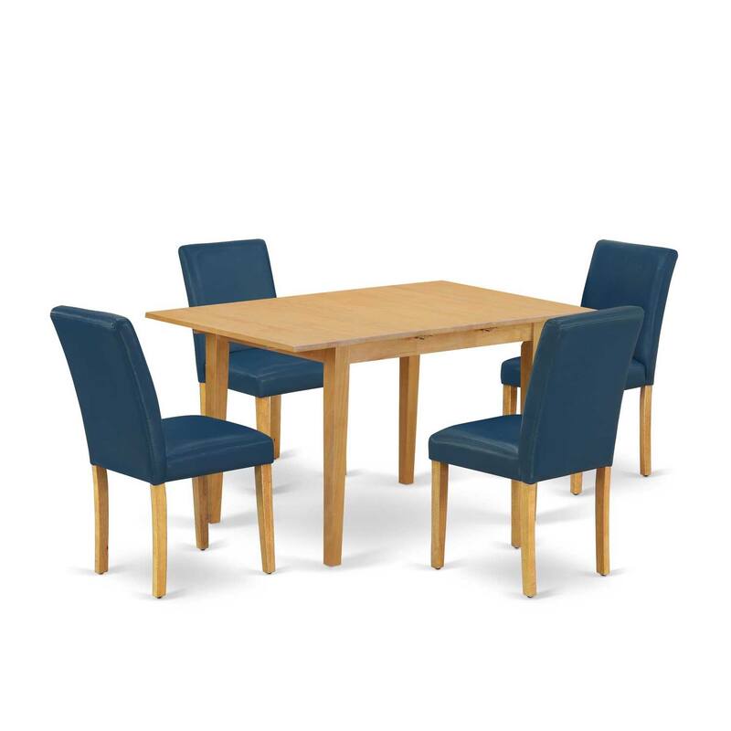 Rectangle Dinette Set 5Pc Table & 4 Chairs - Oasis PU Leather, Oak Legs, Extendable Leaf