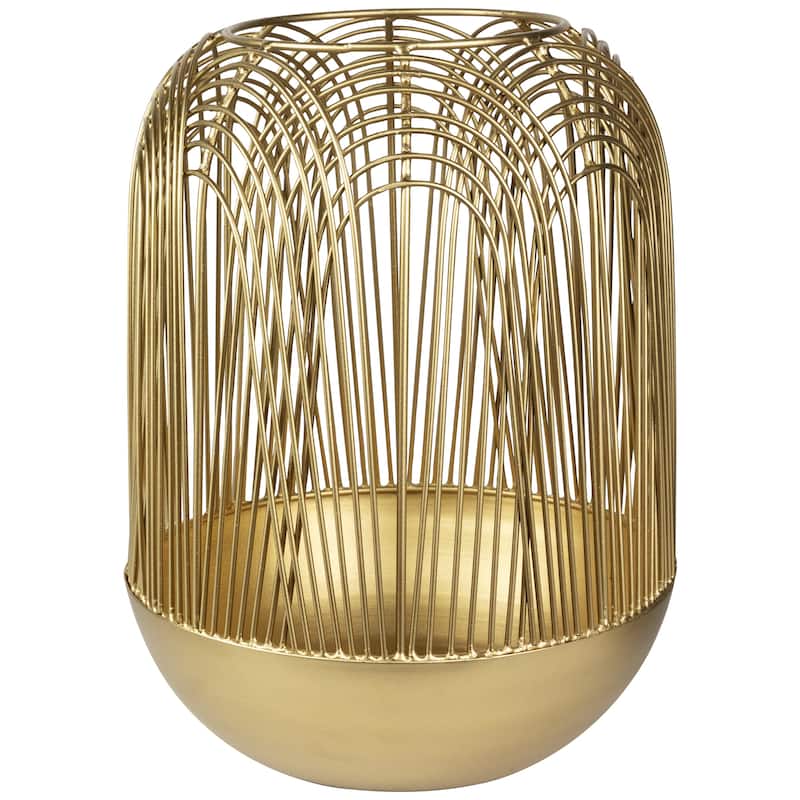Large Layered Iron Pillar Candle Holder - 13" - Brass Finish