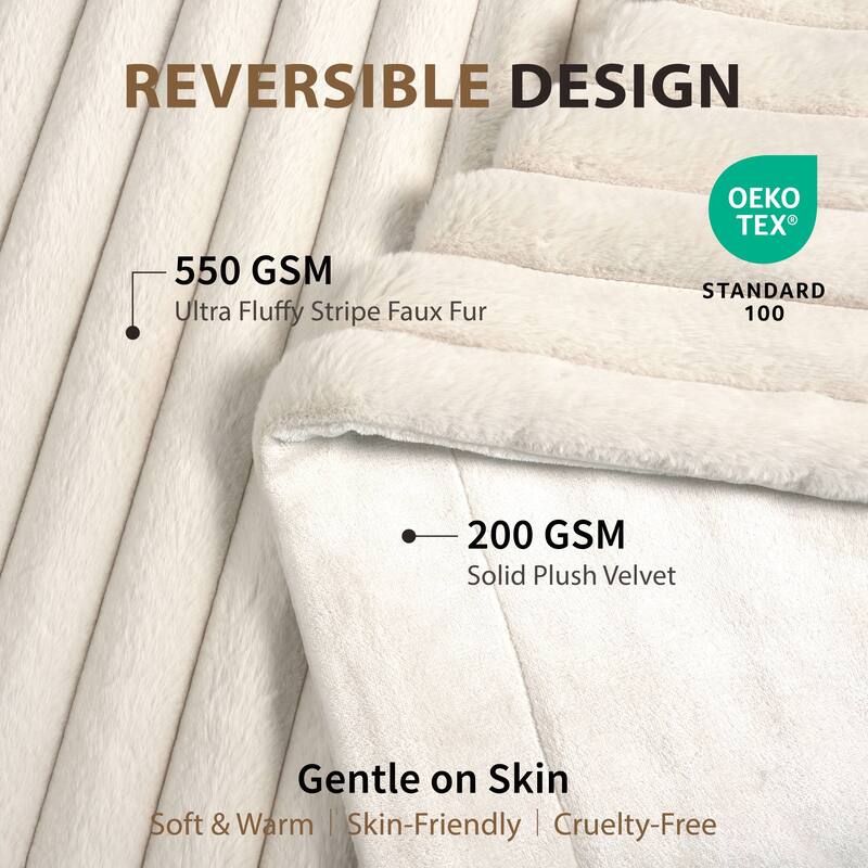 Luxury Reversible Textured Stripe Faux Fur & Velvet Throw