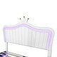 preview thumbnail 6 of 41, Remote Control LED Lights Bed Frame, PU Upholstered Princess Bed with Crown Headboard, Wood Slat Platform Bed