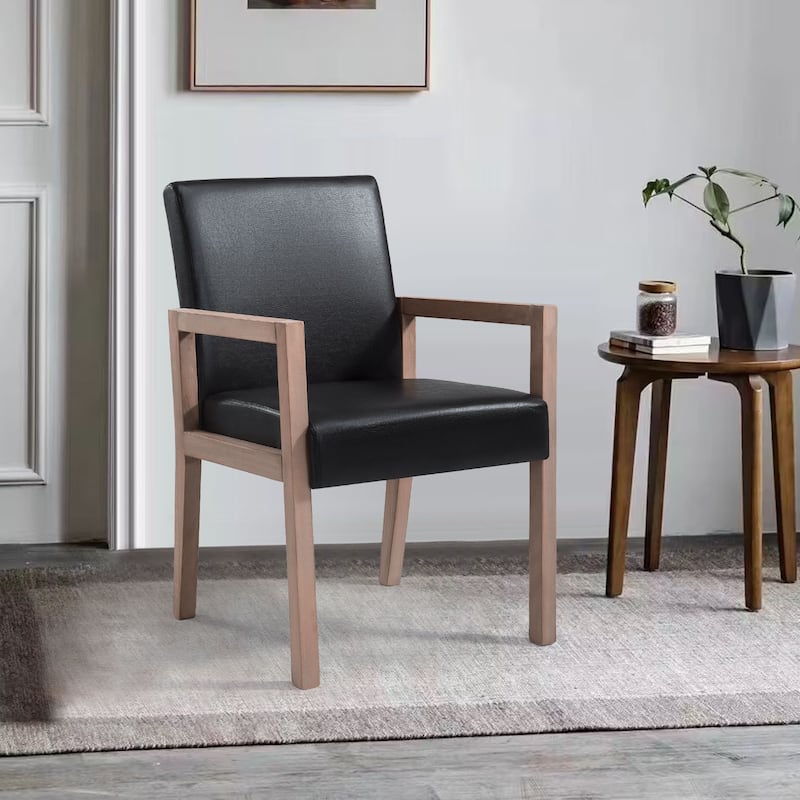 Wood Accent Chair Upholstered Armchair, Set of 1/2 - 20.9"W x 23.6"D x 33"H - Single - Black PU