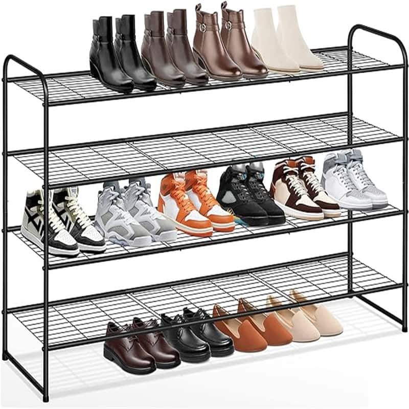 4-Tier Long Shoe Rack - 11.4"D x 43"W x 32.4"H - Black