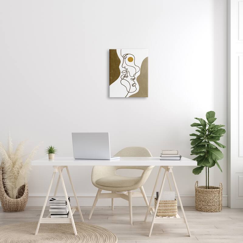 Stupell Tender Faces Line Drawing Abstract Orange Brown Shapes Canvas Wall Art - Green