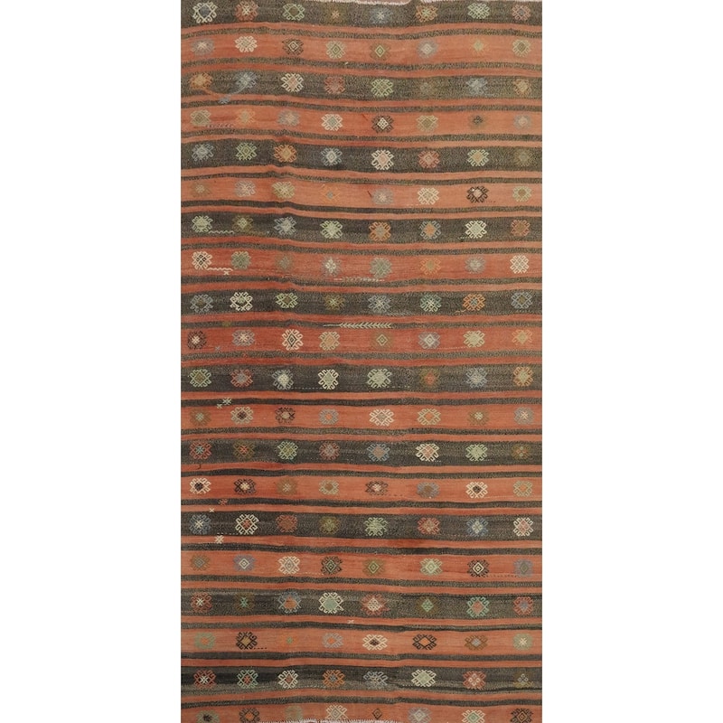 Hand Woven Oriental 100% Wool Carpet Southwestern Tribal Oranges & Rust Kilim Area Rug - 11' 11'' X 6' 4''