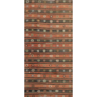 Hand Woven Oriental 100% Wool Carpet Southwestern Tribal Oranges & Rust Kilim Area Rug - 11' 11'' X 6' 4''